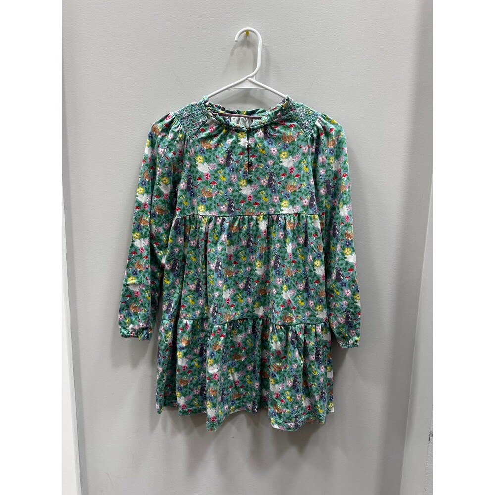 Mini Boden Green Floral Bunny Smocked Dress 10-11